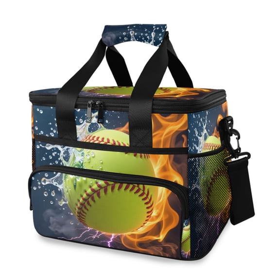 Baseball Lightning Flame Water Portable Cooler Lunch Box Reusable Insulated Lunch Bag Leakproof 15L