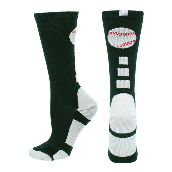 Baseball Logo Crew Socks (Dark Green/White, Medium)