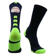 Baseball Logo Crew Socks (Navy/Neon Green, Large)