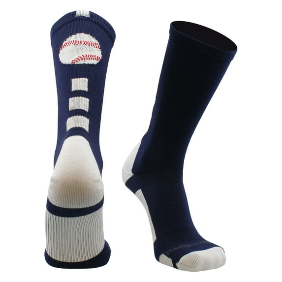 Baseball Logo Crew Socks (Navy/White, Small)