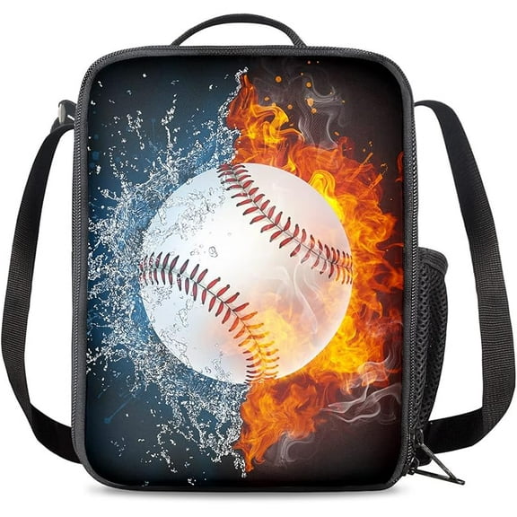 Baseball Lunch Box, Insulated Durable Lunch Box with Adjustable Shoulder Strap, Portable Small Lunch Bag for School/Picnic/Beach/Hiking Work
