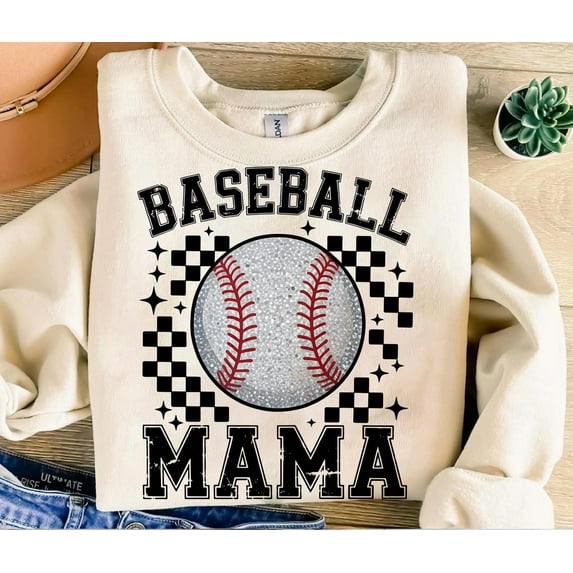 Baseball Mama , Checkered Glitter Design SWEATSHIRT All Size S-5XL