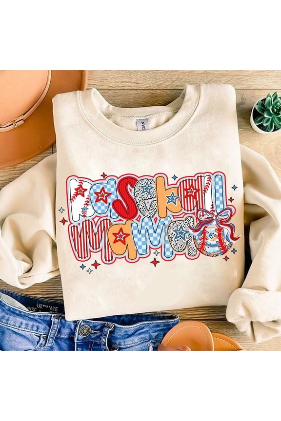 Baseball Mama Coquette Sweater, Brushstroke Baseball Bow Pullover, Tis the Season Baseball Mom Sweater, Retro Checkered Baseball Sweatshirt