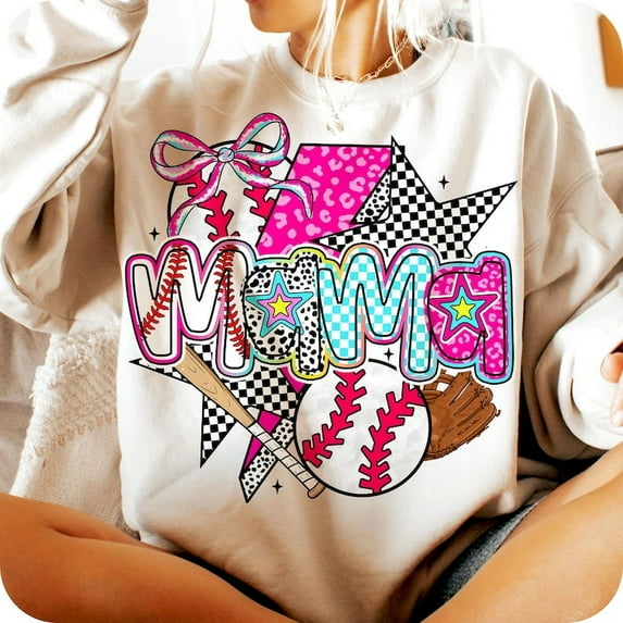 Baseball Mama Coquette Sweatshirt, Preppy Brushstroke Baseball Crewneck, Cute Bow Game Day Pullover