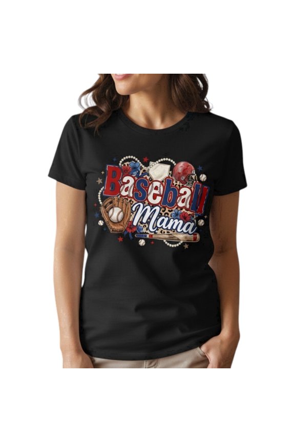 Women's Baseball Mama T-Shirt 100% Cotton Game Day Mom Tee Short Sleeve Casual Fit