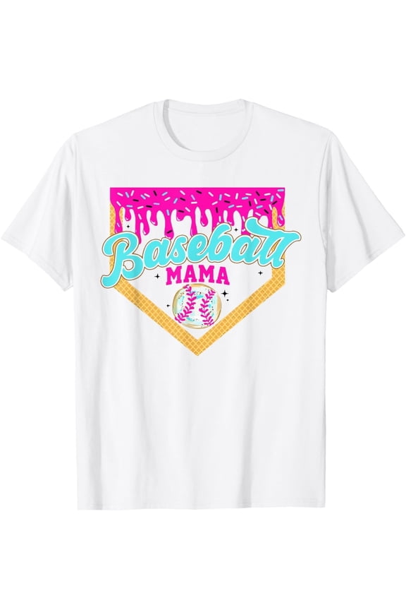 Baseball Mama Ice Cream Drip Funny Baseball Mother's Day T-Shirt