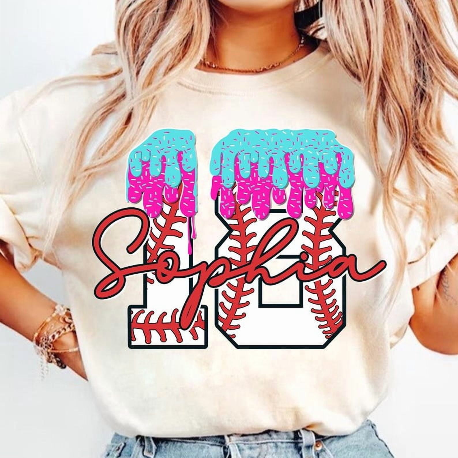 Baseball Mama T-Shirt, Custom Number Drip Tee, Game Day Ice Cream Baseball Shirt