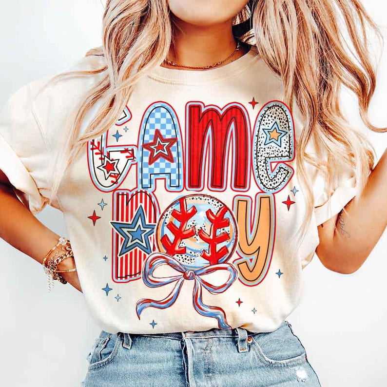 Baseball Mama T-Shirt, Game Day Coquette Shirt, Brushstroke Baseball Bow Tee, Preppy Sports Mom T-Shirt, Cute Baseball Fan Shirt