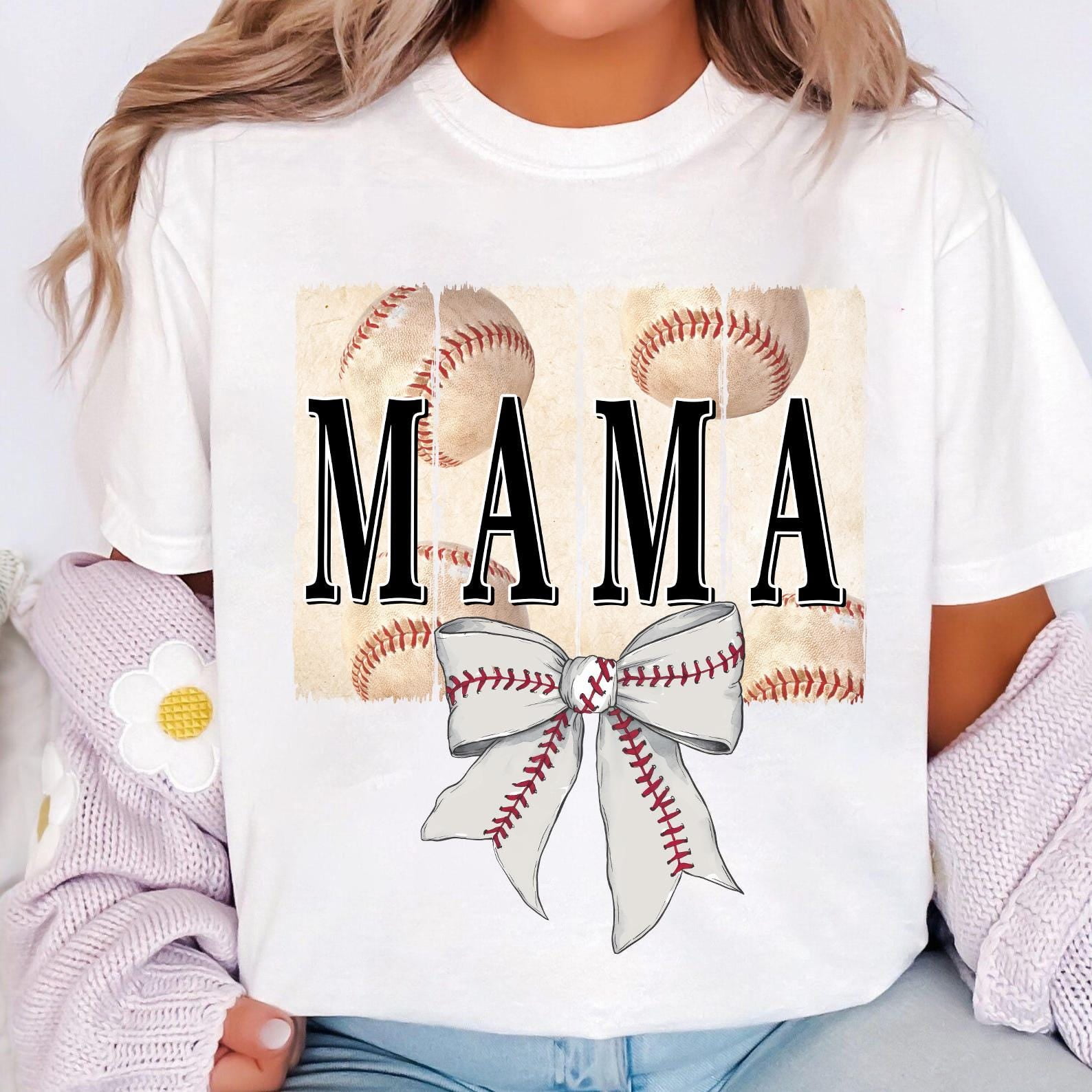 Baseball Mama T-Shirt, Vintage Baseball Coquette Shirt, Game Day Baseball Mom Tee, Brushstroke Baseball Bow Shirt
