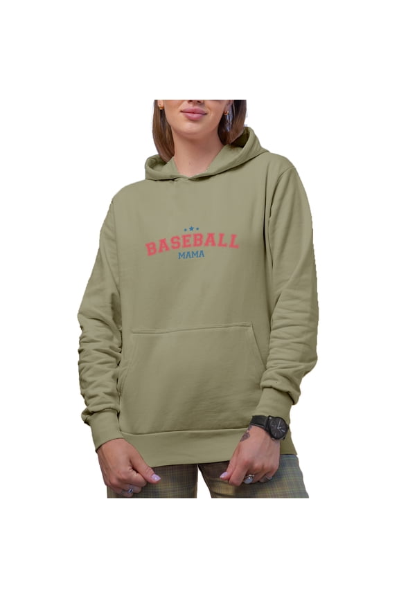 Baseball Mama in College or Varsity Font Merch Gift, Sand Hooded Sweatshirt or Hoodie, Small