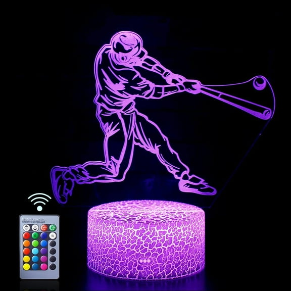 Baseball Man 3D Lamp Night Light with Remote & Touch Control,Multiple Colour Brightness Adjusted Batteries Powered Gifts for Boys Girls (Baseball Man-2)