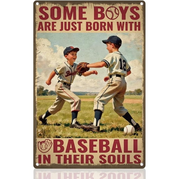 Baseball Man Tin Sign Retro Metal Wall Decor 8" x 12" Vintage Baseball Sports Wall Art Poster for Home Cafes Game Room Bar Outdoor Garage Yard Gym Man Cave Decor Gift