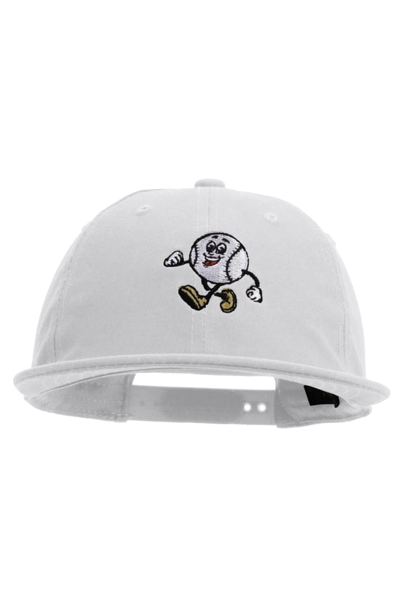 Baseball Mascot Embroidered Unconstructed High Profile Cotton Flat Bill Cap - White OSFM