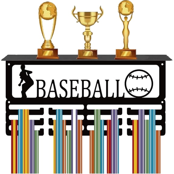 Baseball Medal Display Stands Trophy Shelf Metal Awards Rack Wall Mounting Sports Medal Hanger Ribbon Badge Exhibition Holders for Athlete Competition Medalist 7.9x15.7in 1set