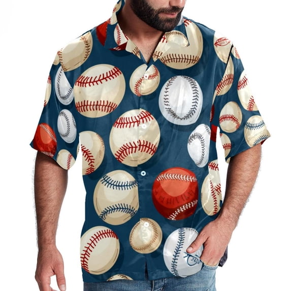 Baseball Men's Casual Button Down Short Sleeve Printed Summer Beach Shirts