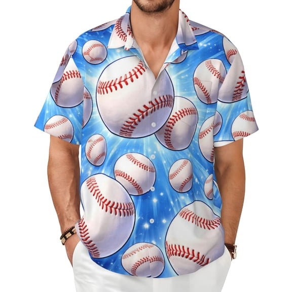 Baseball Men's Shirts Short-Sleeved with All-Over Prints Button-Up Shirts