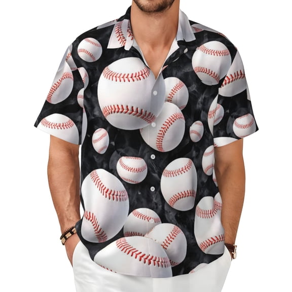 Baseball Men's Shirts Short-Sleeved with All-Over Prints Button-Up Shirts