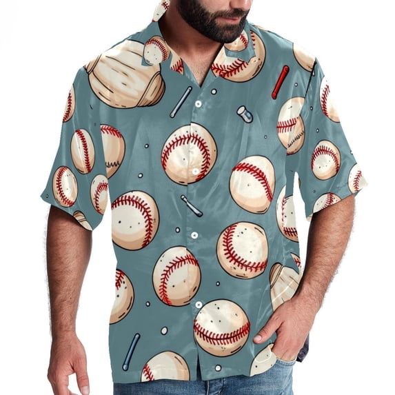 Baseball Men's Short Sleeve Hawaiian Beach Poplin Shirt Casual Printed Button Down Summer Unisex Shirt