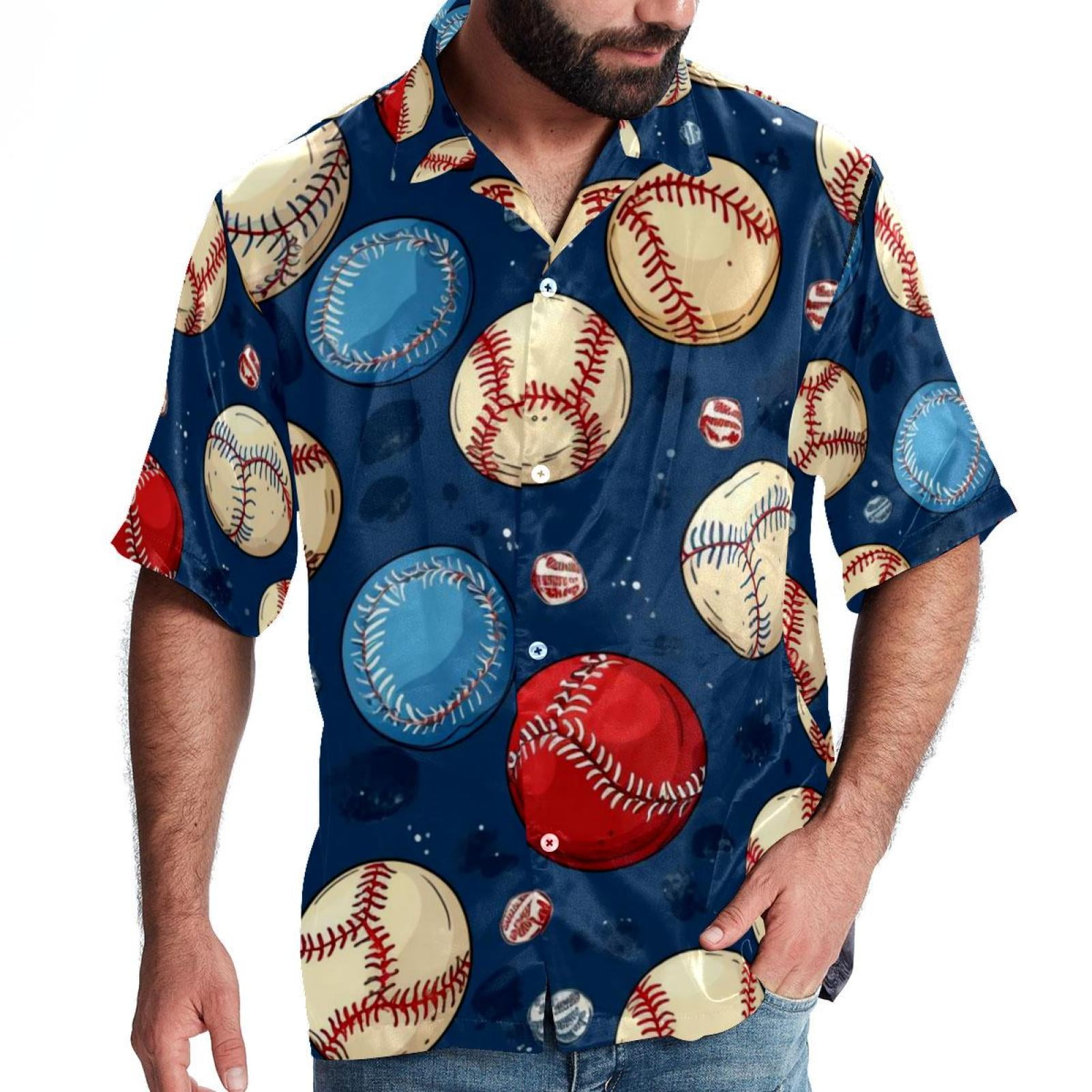 Baseball Men's Short Sleeve Poplin Shirt, Button Down Casual Summer ...