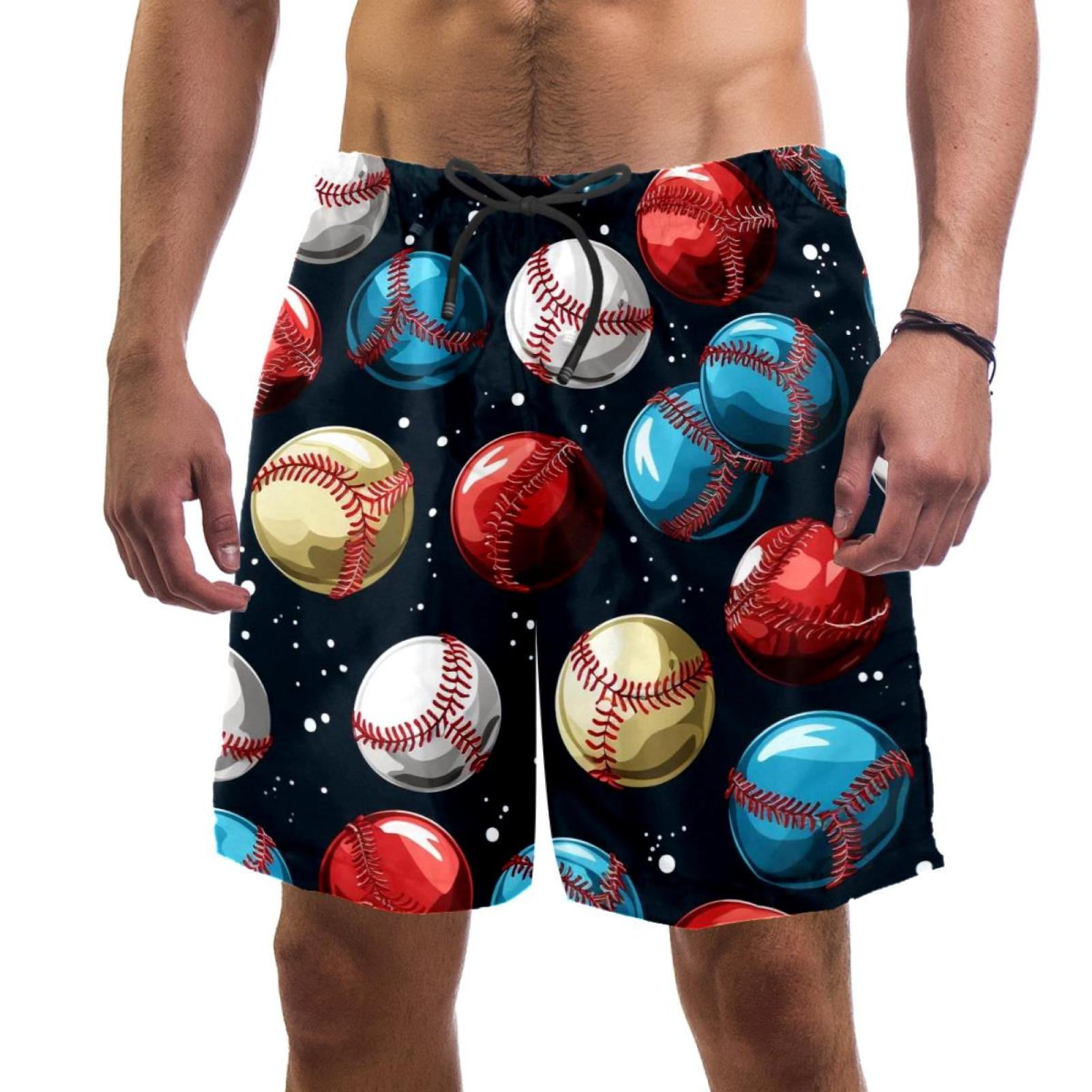 Baseball Men's Swim Trunks, Quick Dry Swimwear Bathing Suit Mesh Lining