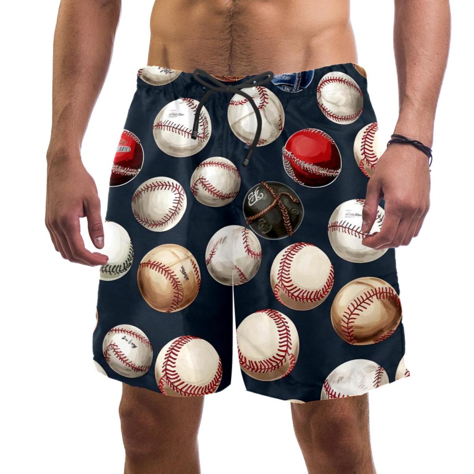 Baseball Men's Swim Trunks, Quick Dry Swimwear Bathing Suit Mesh Lining