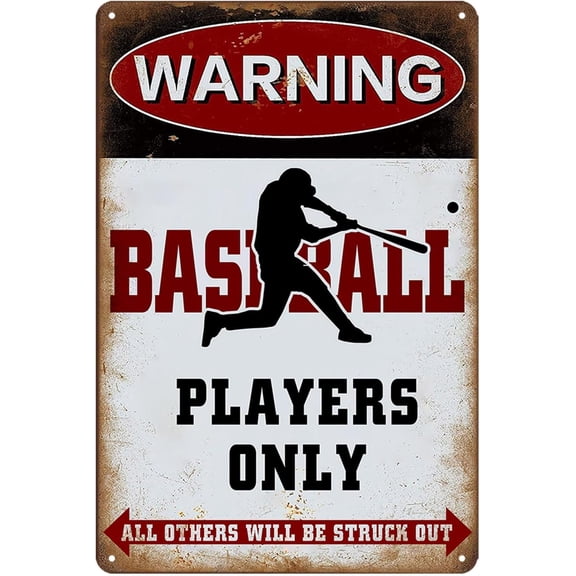 Baseball Metal Tin Sign Wall Art Decor, Vintage Style Baseball Poster for Bedroom or Game Room, 8 x 12 Inch