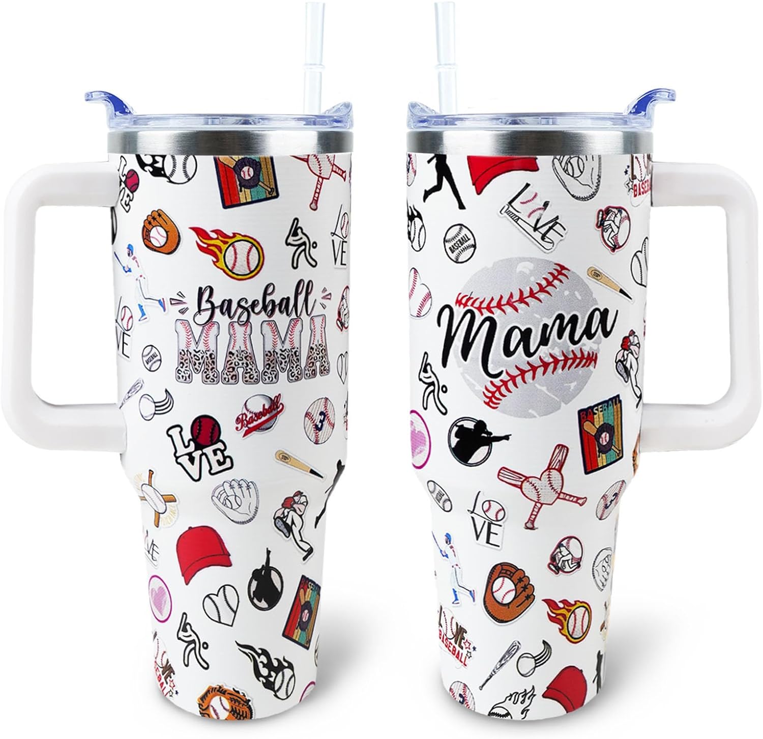 Baseball Mom 40 Oz Tumbler With Handle And Straw Lid Leak Proof Baseball Mom 40 Oz Tumbler With Handle And Straw Lid Leak Proof