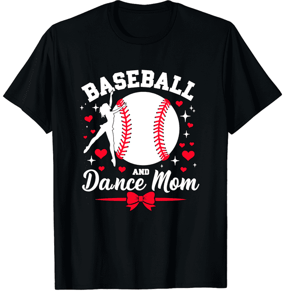 Baseball Mom And Dance Silhouette Red Hearts Short Sleeve T-Shirt for Women Men