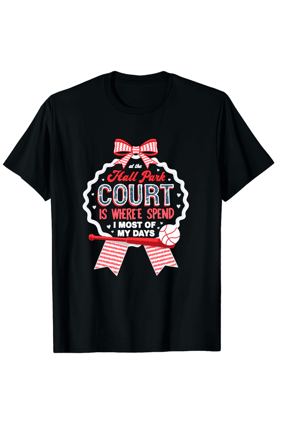 Baseball Mom Ballpark Court Ribbon Red Bat Graphic Short Sleeve T-Shirt for Women Men