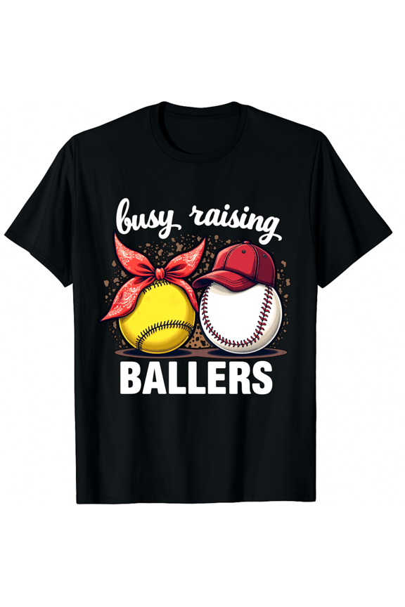 Baseball Mom Busy Raising Ballers Softball Graphic Short Sleeve T-Shirt For Women Men Gift
