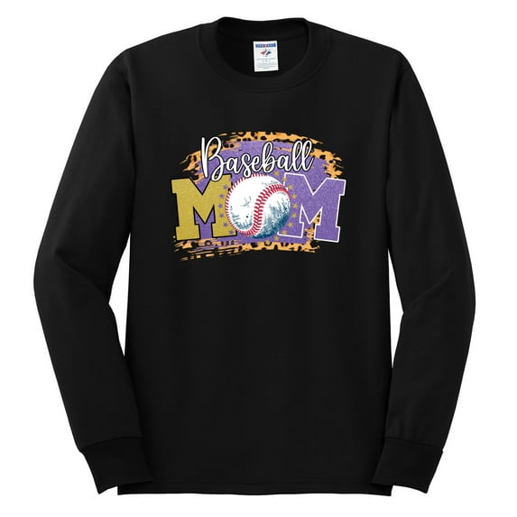 Baseball Mom Cheetah Glitter Sports Mens Long Sleeve Shirt, Black, XX-Large