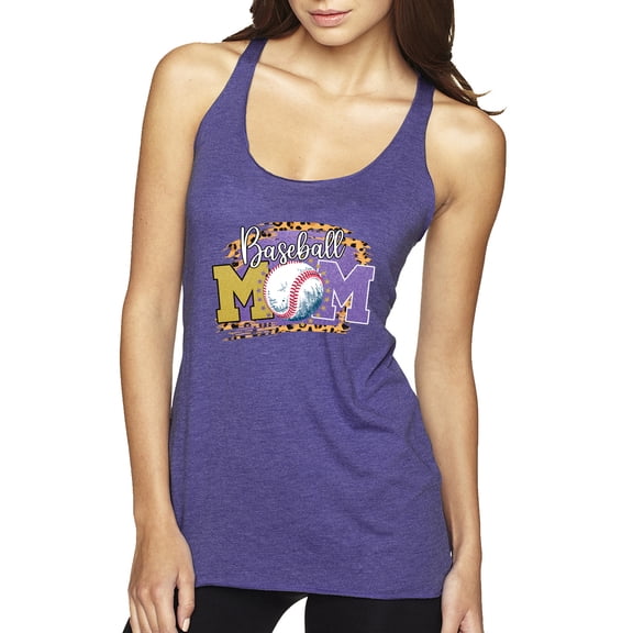 Baseball Mom Cheetah Glitter Sports Tri-Blend Racerback Tank Top, Purple Rush, Large