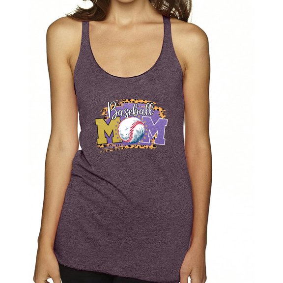 Baseball Mom Cheetah Glitter Sports Tri-Blend Racerback Tank Top, Purple Vintage, Medium