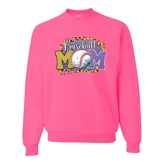Baseball Mom Cheetah Glitter Sports Unisex Crewneck Graphic Sweatshirt, Neon Pink, 3X-Large
