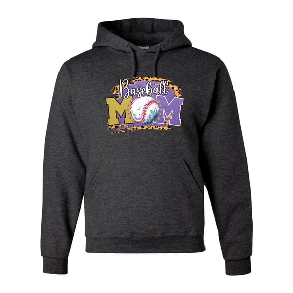 Baseball Mom Cheetah Glitter Sports Unisex Graphic Hoodie Sweatshirt, Heather Black, Large