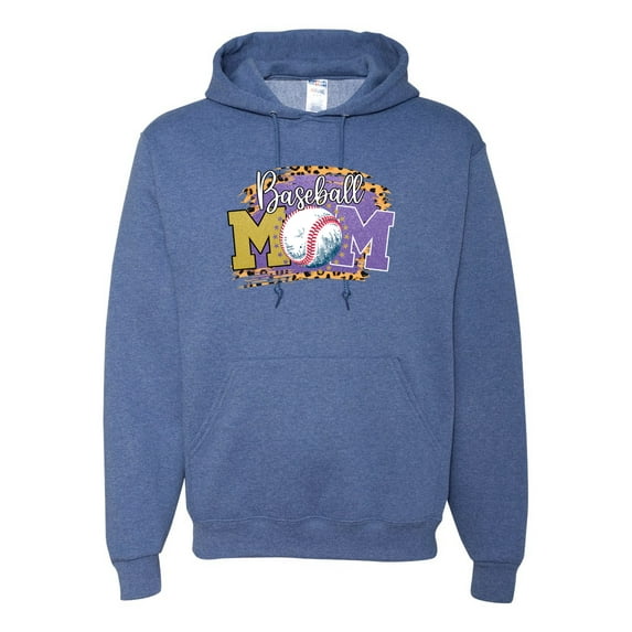 Baseball Mom Cheetah Glitter Sports Unisex Graphic Hoodie Sweatshirt, Vintage Heather Blue, Large