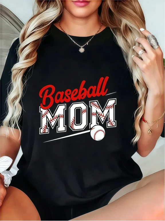 Baseball Mom Graphic Print Casual Short Sleeve Top Women Summer Sports Fan Gift Cotton Men's Women's Tee Shirt