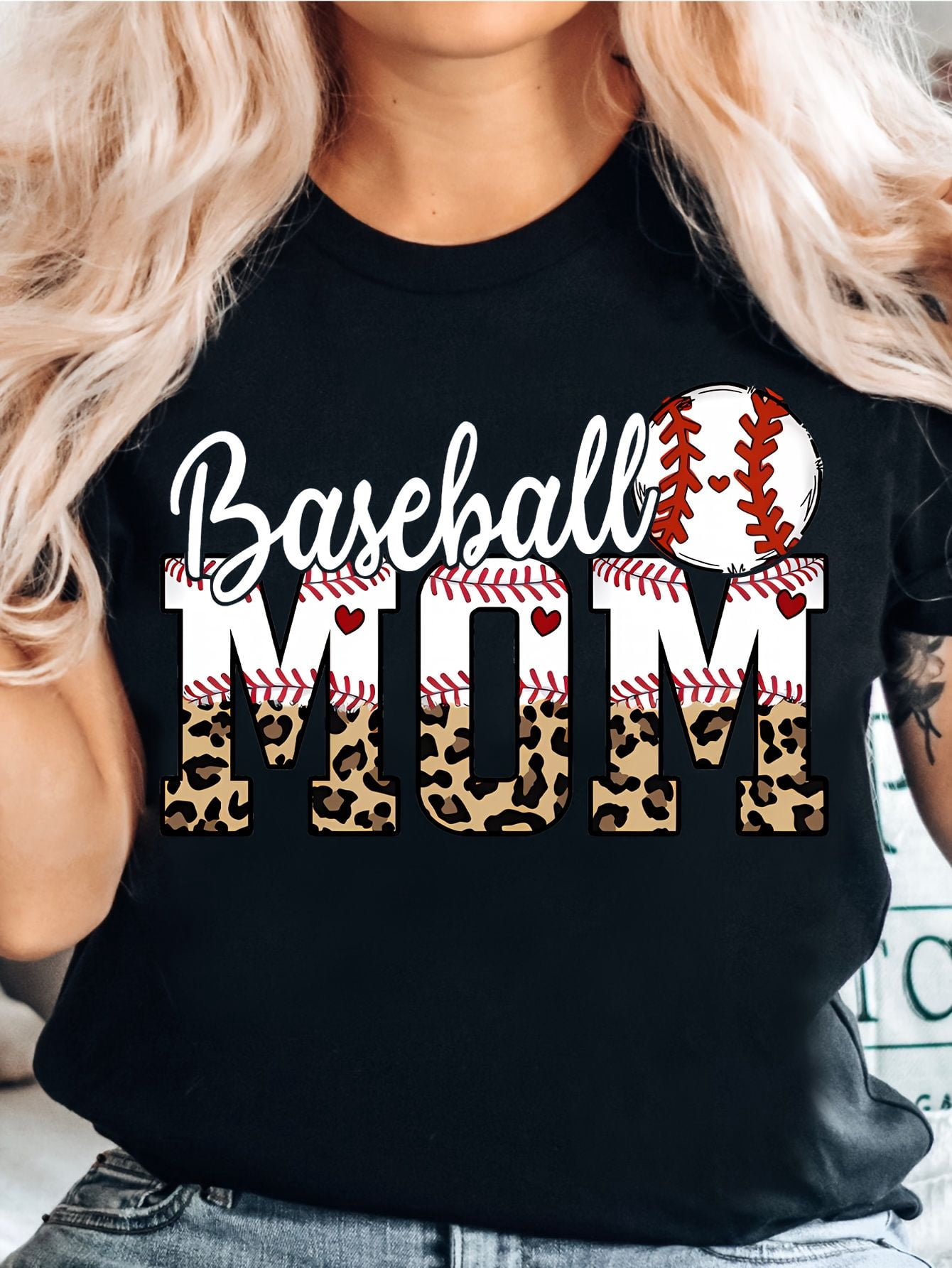 Baseball Mom Graphic Tee Leopard Print Game Day Sport Unisex T-Shirt, up to Size 5XL