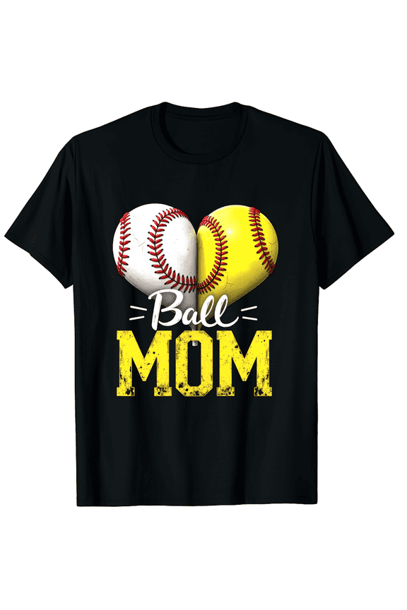 Baseball Mom Half Softball Heart Graphic Short Sleeve T-Shirt for Women Men Dual Sport Gift