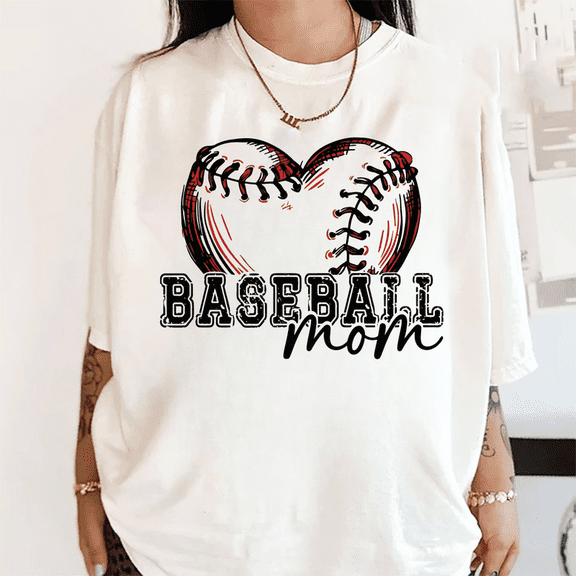 Baseball Mom Heart Graphic T-Shirt