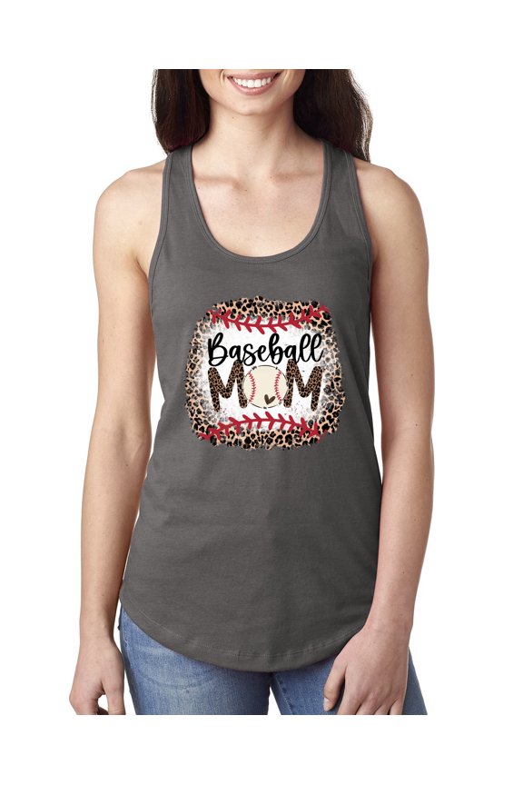 Baseball Mom Jaguar Print Sports Ladies Racerback Tank Top, Dark Grey, Large