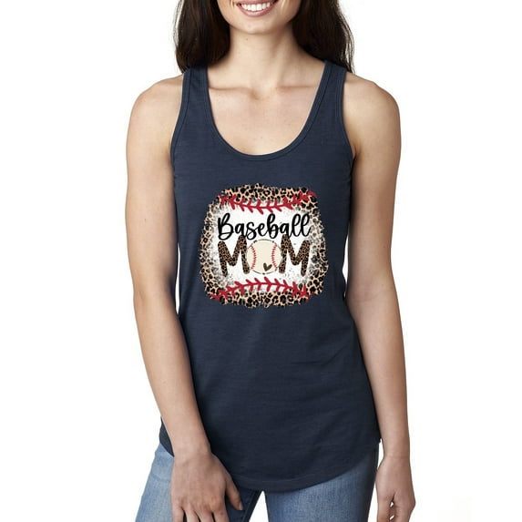 Baseball Mom Jaguar Print Sports Ladies Racerback Tank Top, Navy, Small