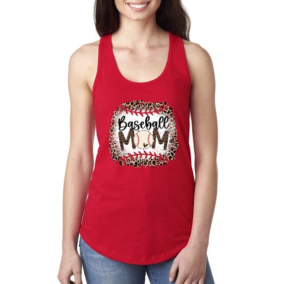 Baseball Mom Jaguar Print Sports Ladies Racerback Tank Top, Red, Large