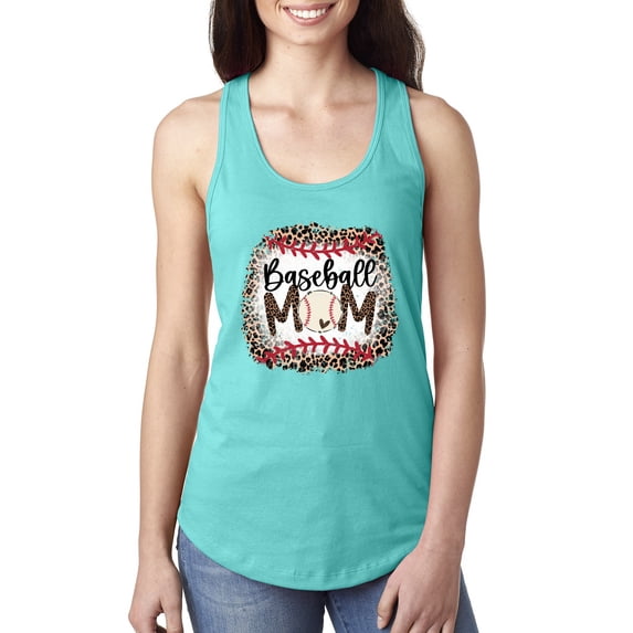 Baseball Mom Jaguar Print Sports Ladies Racerback Tank Top, Tahiti Blue, Small