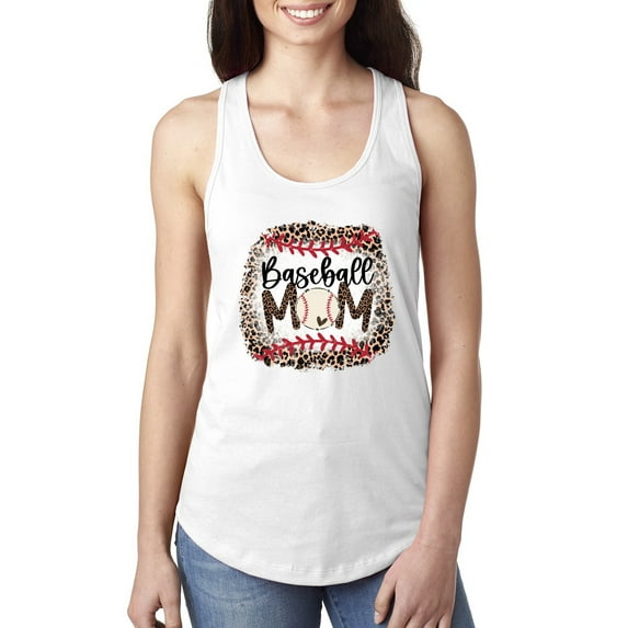 Baseball Mom Jaguar Print Sports Ladies Racerback Tank Top, White, X-Large