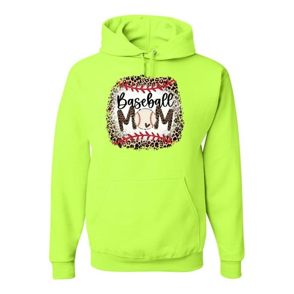 Baseball Mom Jaguar Print Sports Unisex Graphic Hoodie Sweatshirt, Safety Green, Large