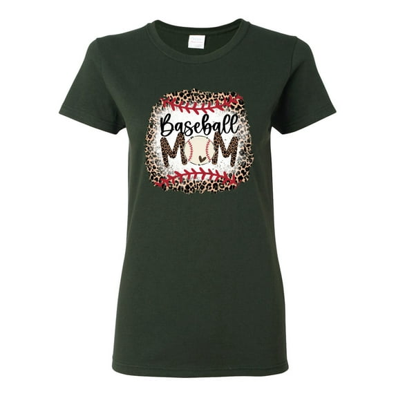 Baseball Mom Jaguar Print Sports Womens Graphic T-Shirt, Forest Green, Small