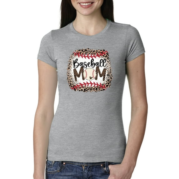 Baseball Mom Jaguar Print Sports Womens Slim Fit Junior Tee, Heather Grey, XX-Large