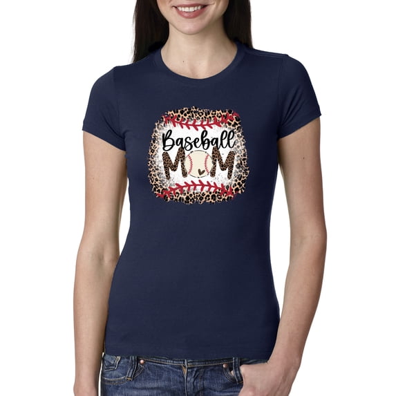 Baseball Mom Jaguar Print Sports Womens Slim Fit Junior Tee, Navy, Small