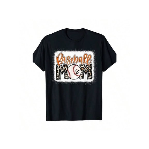 Baseball Mom Leopard Print T-Shirt - 100% Cotton, Casual Fit, Short Sleeve, Crew Neck - Perfect For Casual Attire, Orange, 220gt